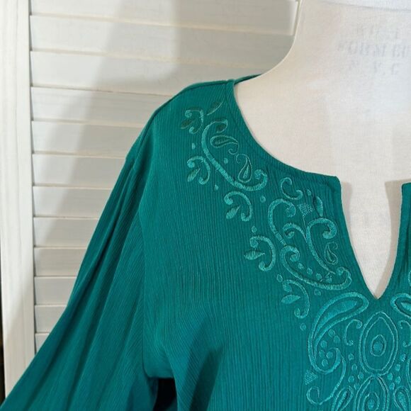 Woman Within Swing Dress 1X Gauzey Embroidered Teal - Picture 8 of 13